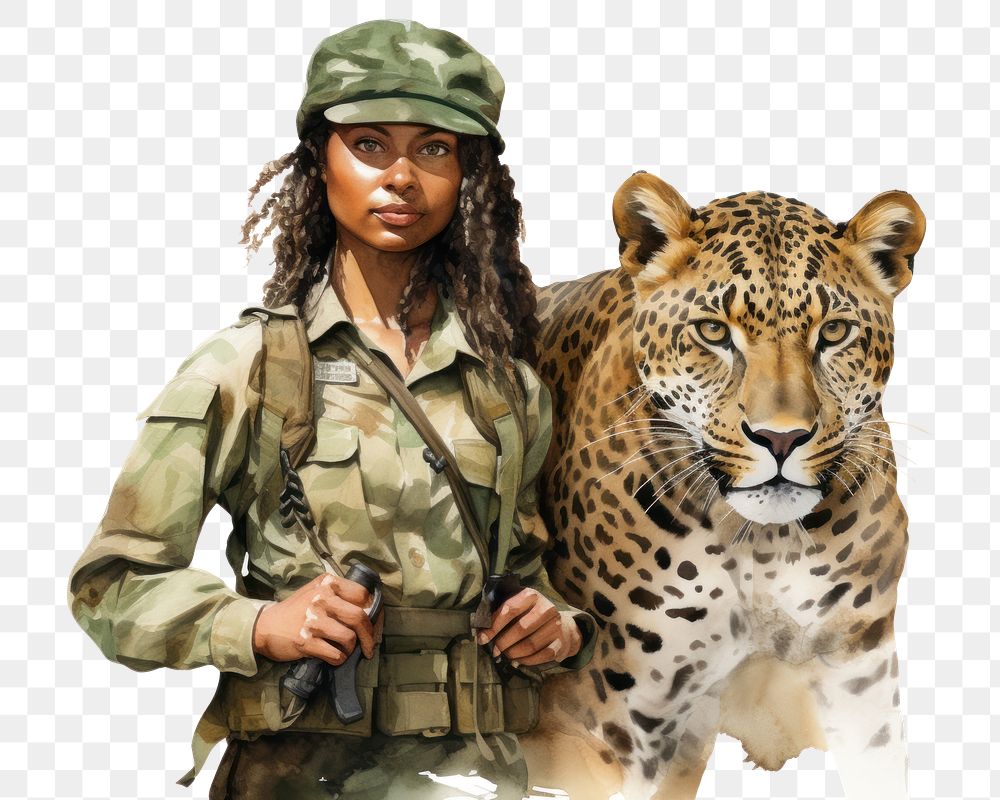 PNG Zoologist leopard military white background. AI generated Image by rawpixel.