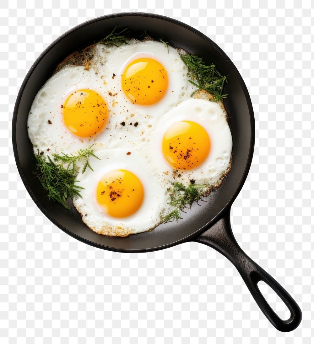 PNG Fried eggs breakfast skillet food. AI generated Image by rawpixel.