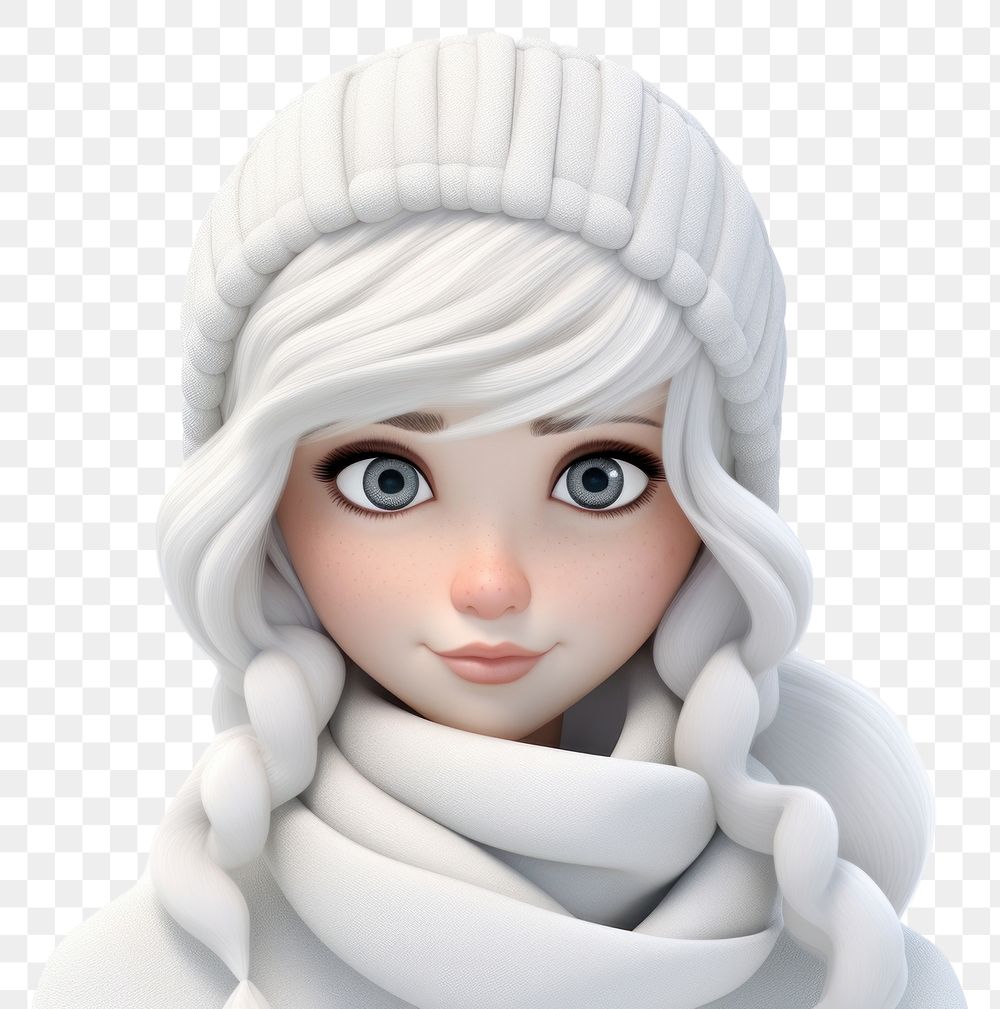 PNG Winter cartoon white doll. 