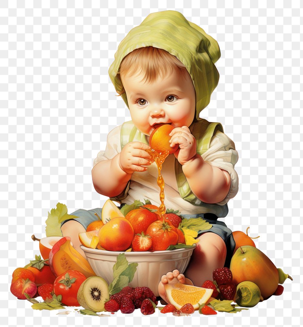 PNG Cute baby eating fruit portrait plant food. AI generated Image by rawpixel.