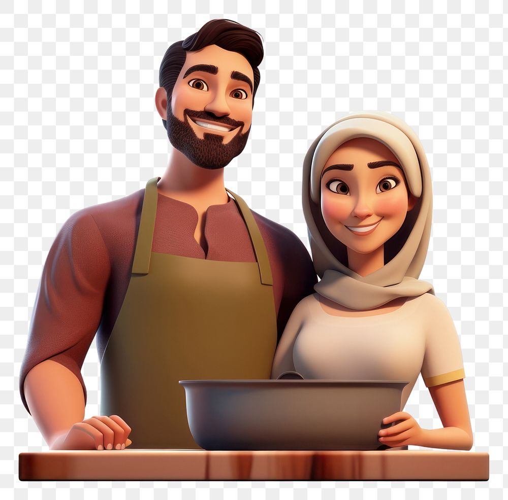 PNG Middle eastern couple cooking together computer cartoon adult. AI generated Image by rawpixel.