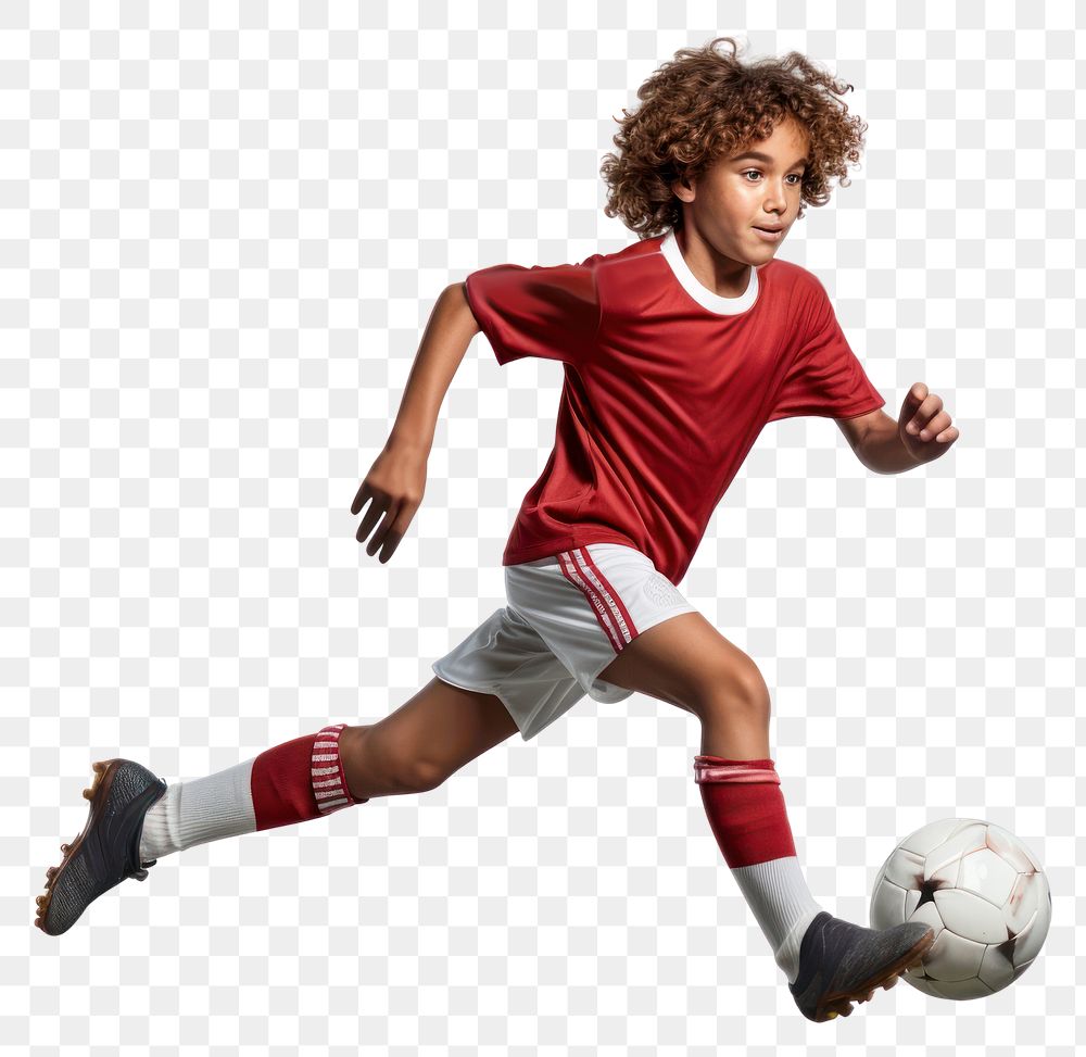 PNG Young footballer kicking sports white background. AI generated Image by rawpixel.