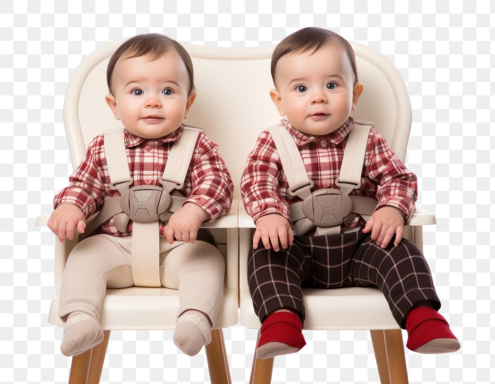 PNG Baby twin sit furniture portrait sitting. AI generated Image by rawpixel.