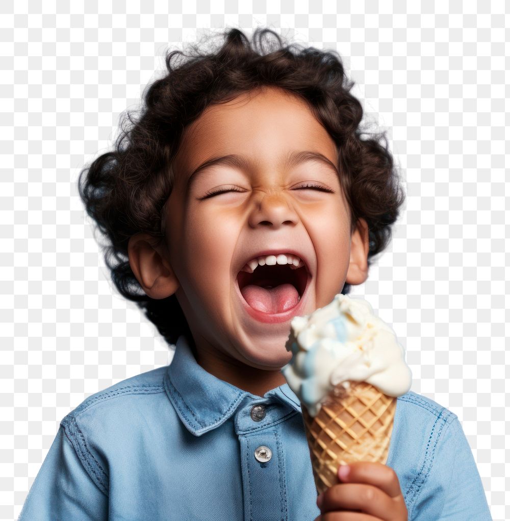 PNG Kid eating ice cream cheerful dessert food. 