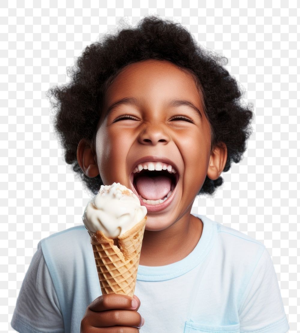 PNG Kid eating ice cream cheerful laughing dessert. AI generated Image by rawpixel.