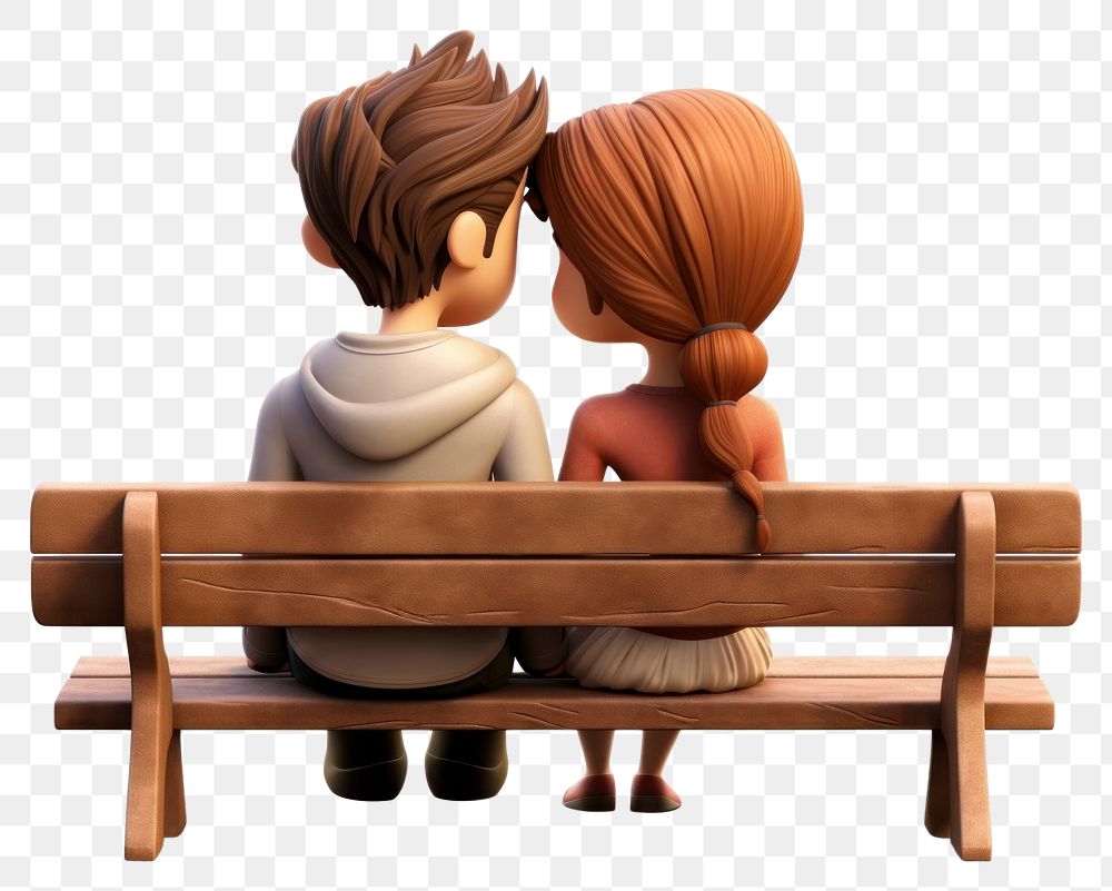 PNG Couple hugging bench cartoon white background