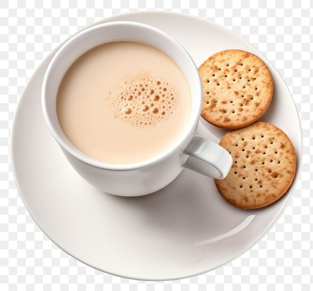 PNG Milk tea biscuit coffee saucer. AI generated Image by rawpixel.