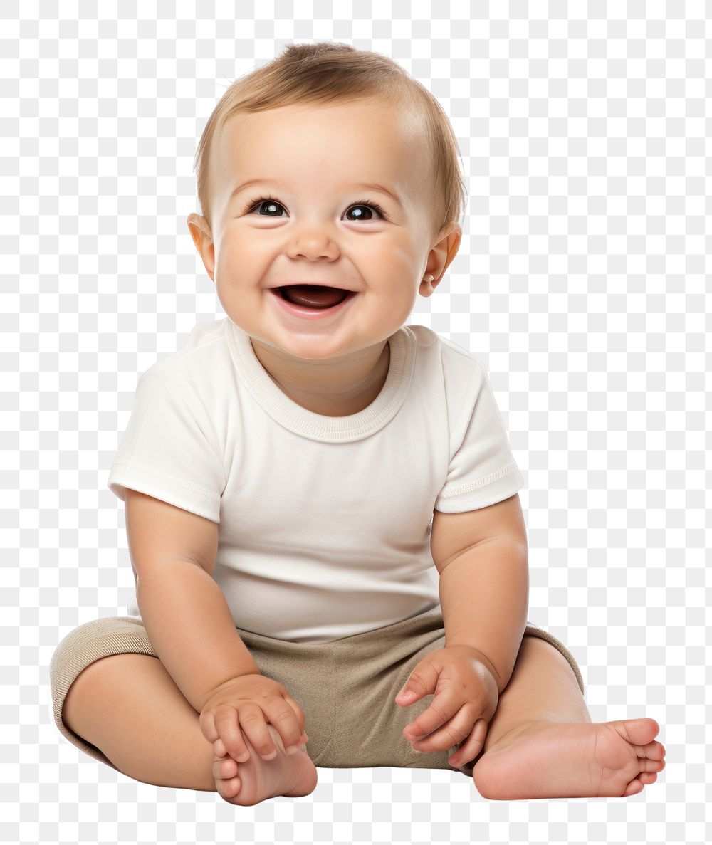PNG Laughing baby portrait sitting photo. AI generated Image by rawpixel.