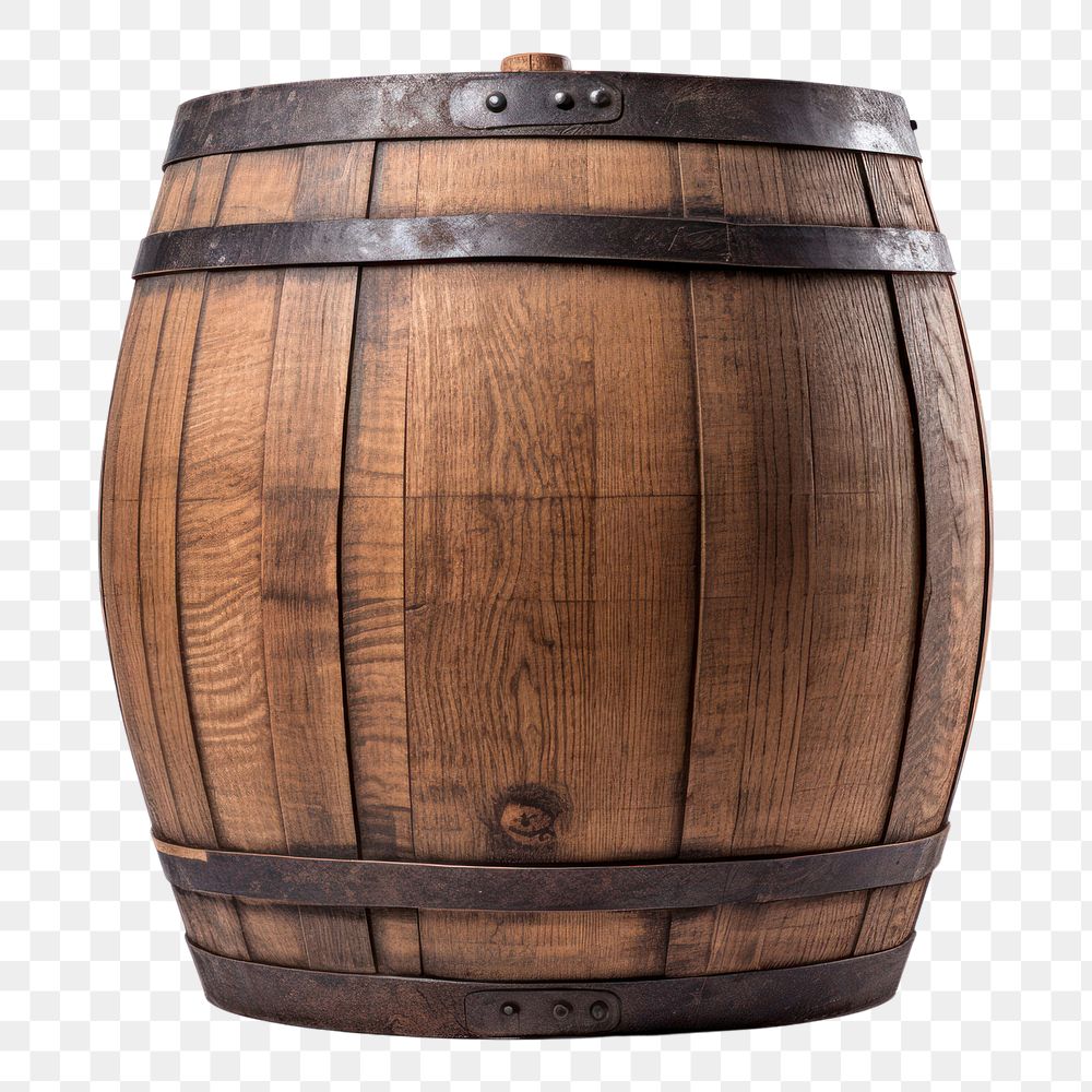 PNG Old wooden wine barrel keg white background. 
