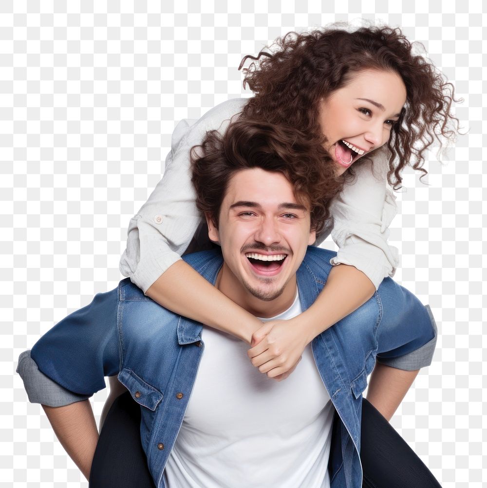 PNG Couple piggyback laughing shouting adult. AI generated Image by rawpixel.