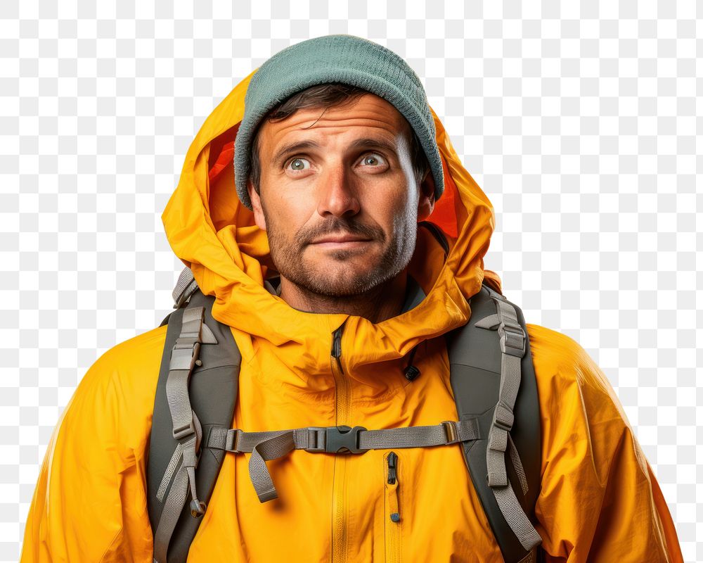 PNG Trekking man portrait adult photo. AI generated Image by rawpixel.
