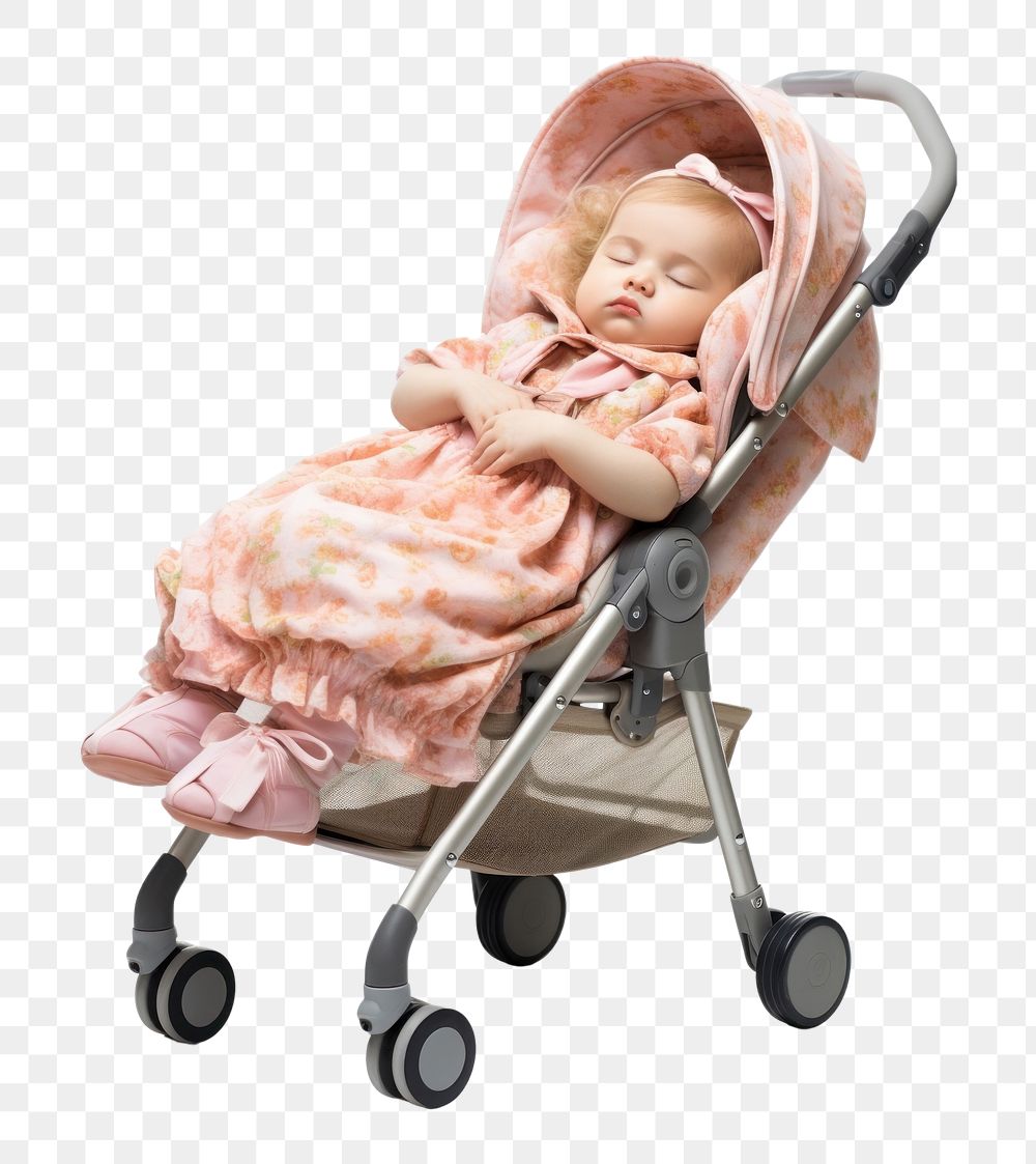 PNG Baby sleeping stroller baby furniture white background. AI generated Image by rawpixel.