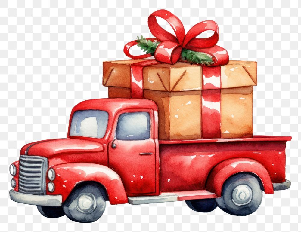 PNG Red Truck carrying gift boxs truck vehicle cartoon
