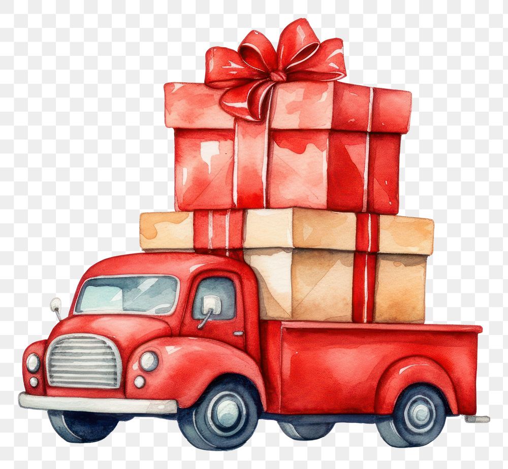 PNG Red Truck carrying gift boxs truck vehicle cartoon. 