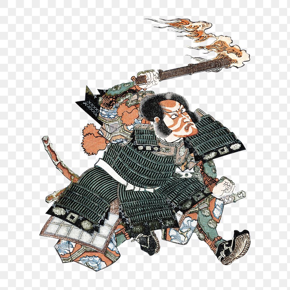 PNG Japanese warrior, vintage man illustration by Utagawa Kunisada, transparent background. Remixed by rawpixel.