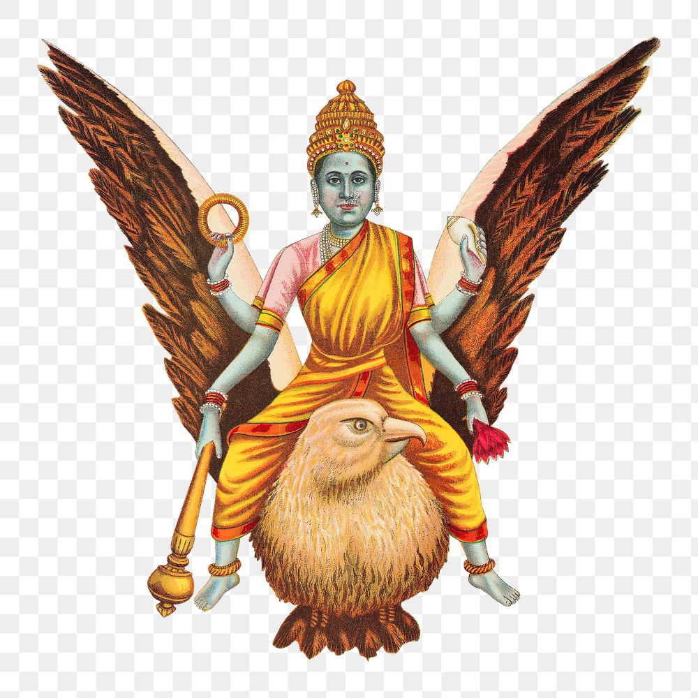 PNG Goddess Sarasvati, vintage Hindu goddess illustration, transparent background. Remixed by rawpixel.