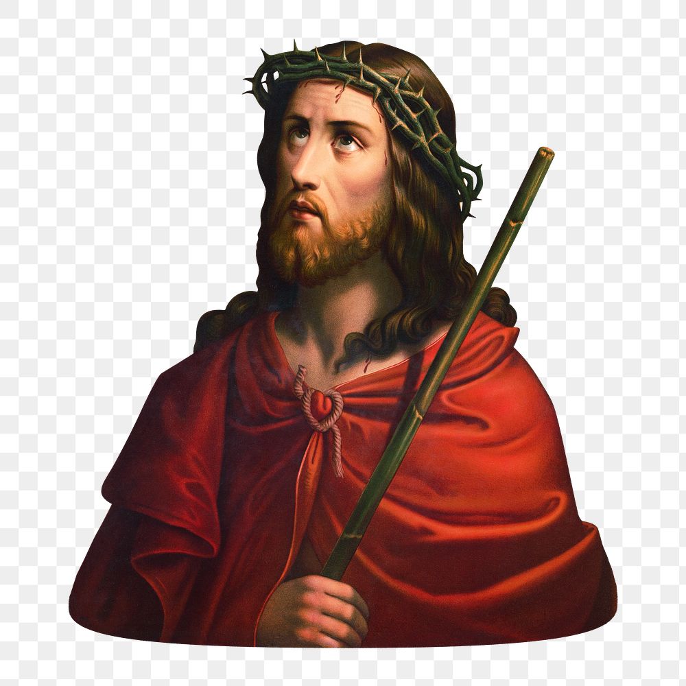 PNG Jesus with crown of thorns, vintage religious illustration, transparent background. Remixed by rawpixel.