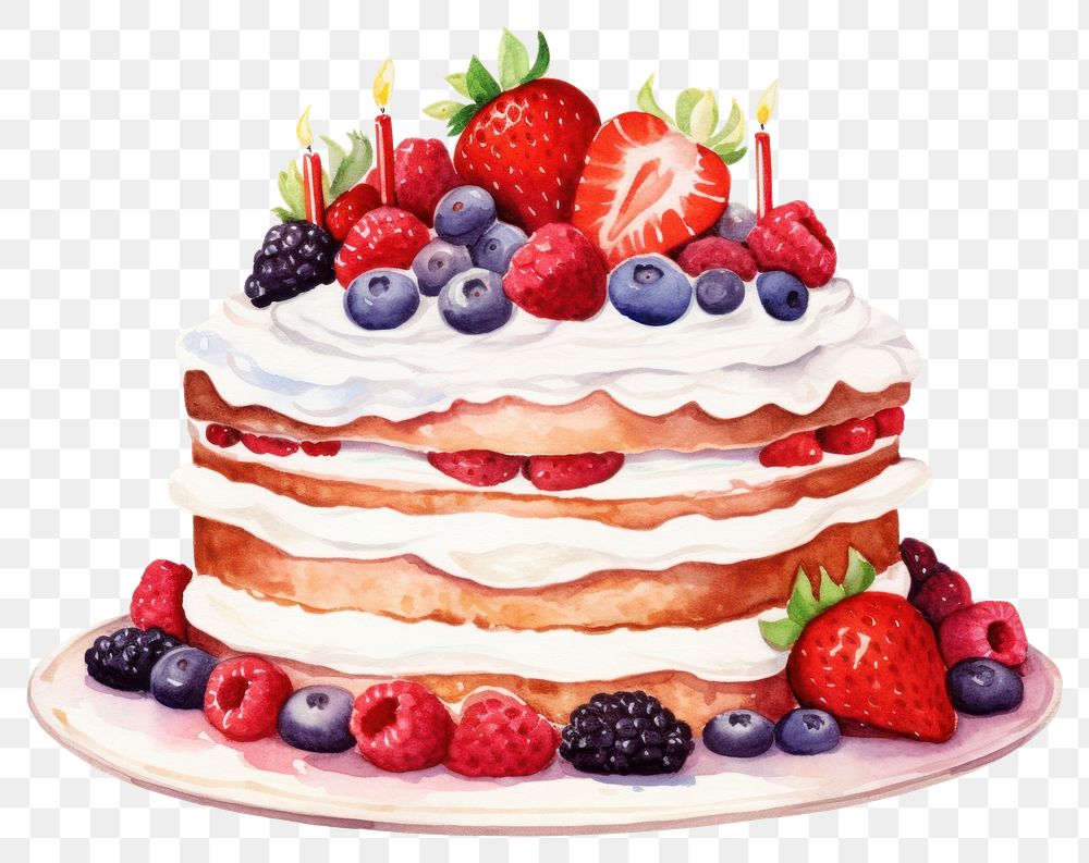 PNG Birthday cake strawberry blueberry dessert. AI generated Image by rawpixel.