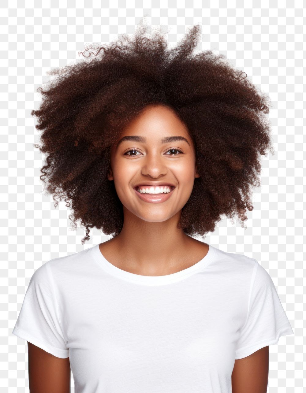 PNG Afro women smile portrait t-shirt. AI generated Image by rawpixel.
