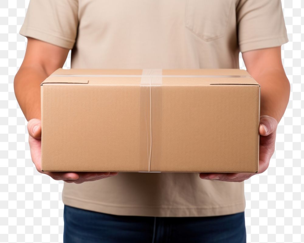 PNG Carton box cardboard white background delivering. AI generated Image by rawpixel.