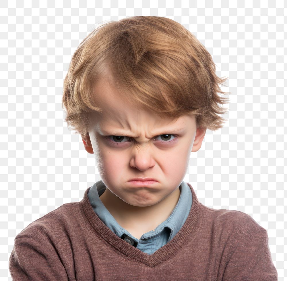 PNG Kid angry face portrait worried photo. 