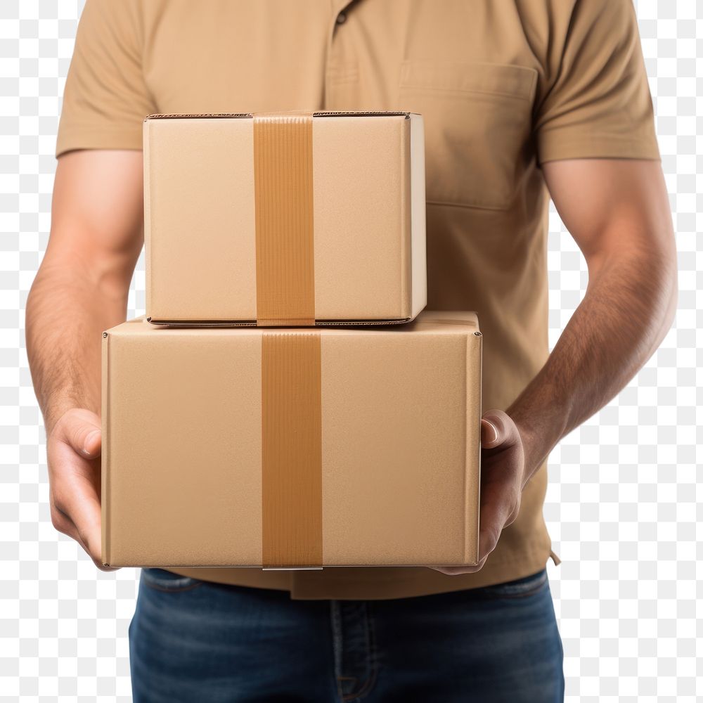 PNG Carton boxes cardboard adult man. AI generated Image by rawpixel.