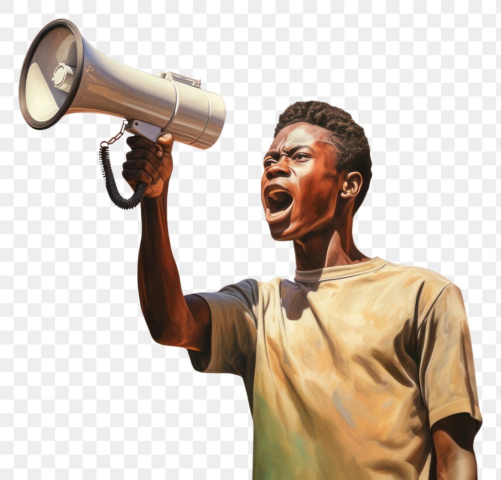 PNG Protest shouting adult white background. AI generated Image by rawpixel.