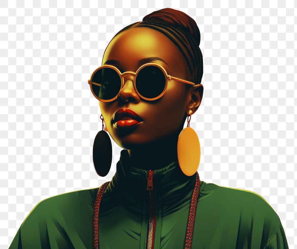 PNG African american woman sunglasses portrait earring. AI generated Image by rawpixel.