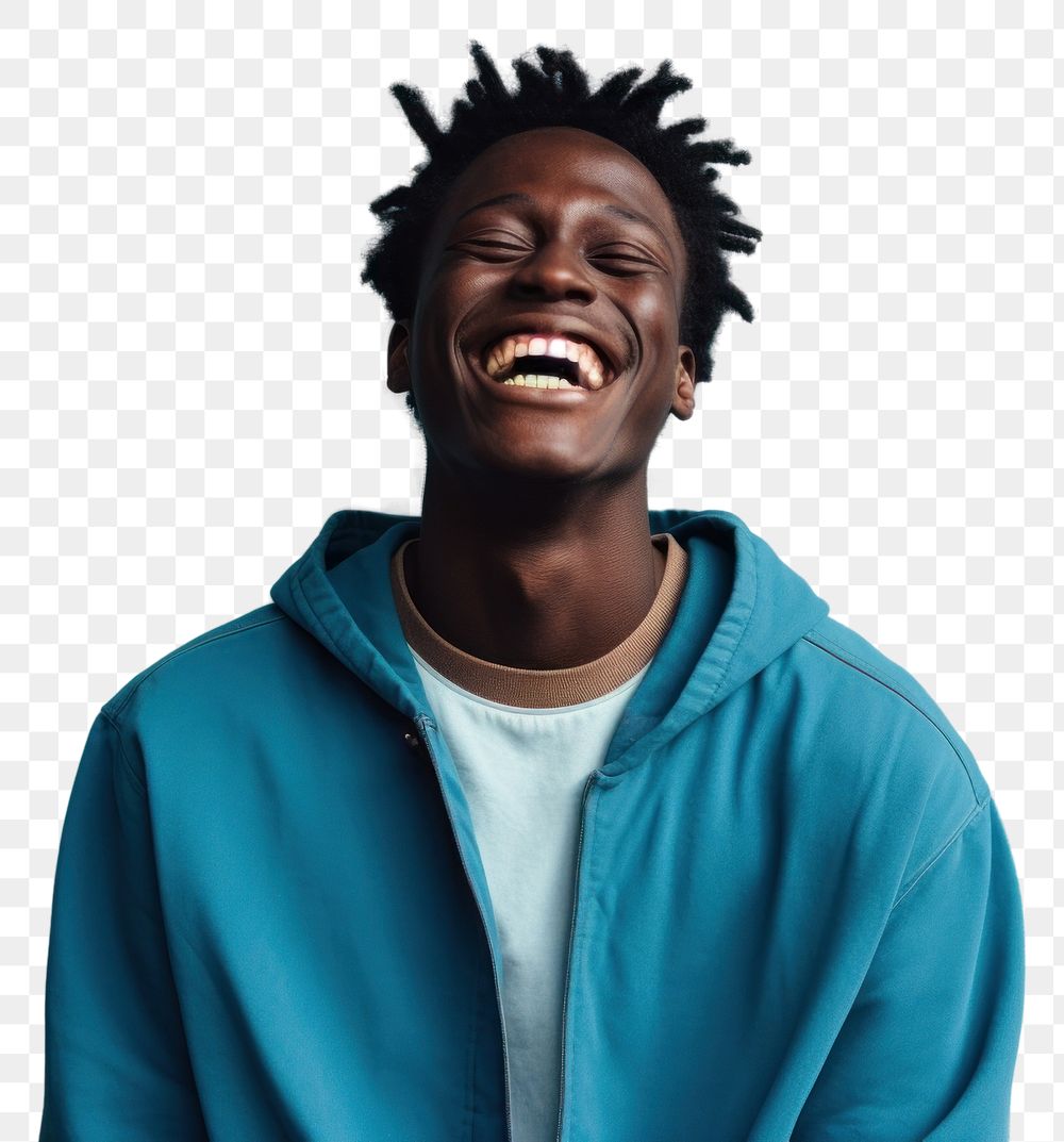PNG Teenage black boy laughing adult happy sweatshirt. AI generated Image by rawpixel.