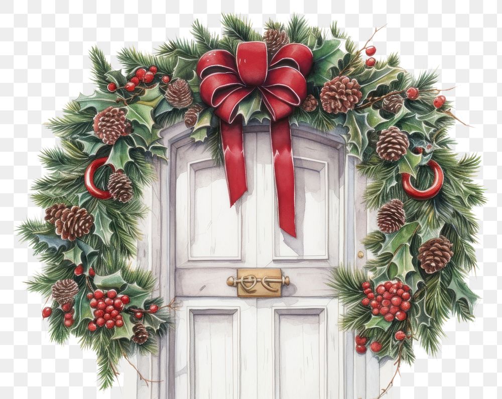 PNG Christmas wreath door red. 