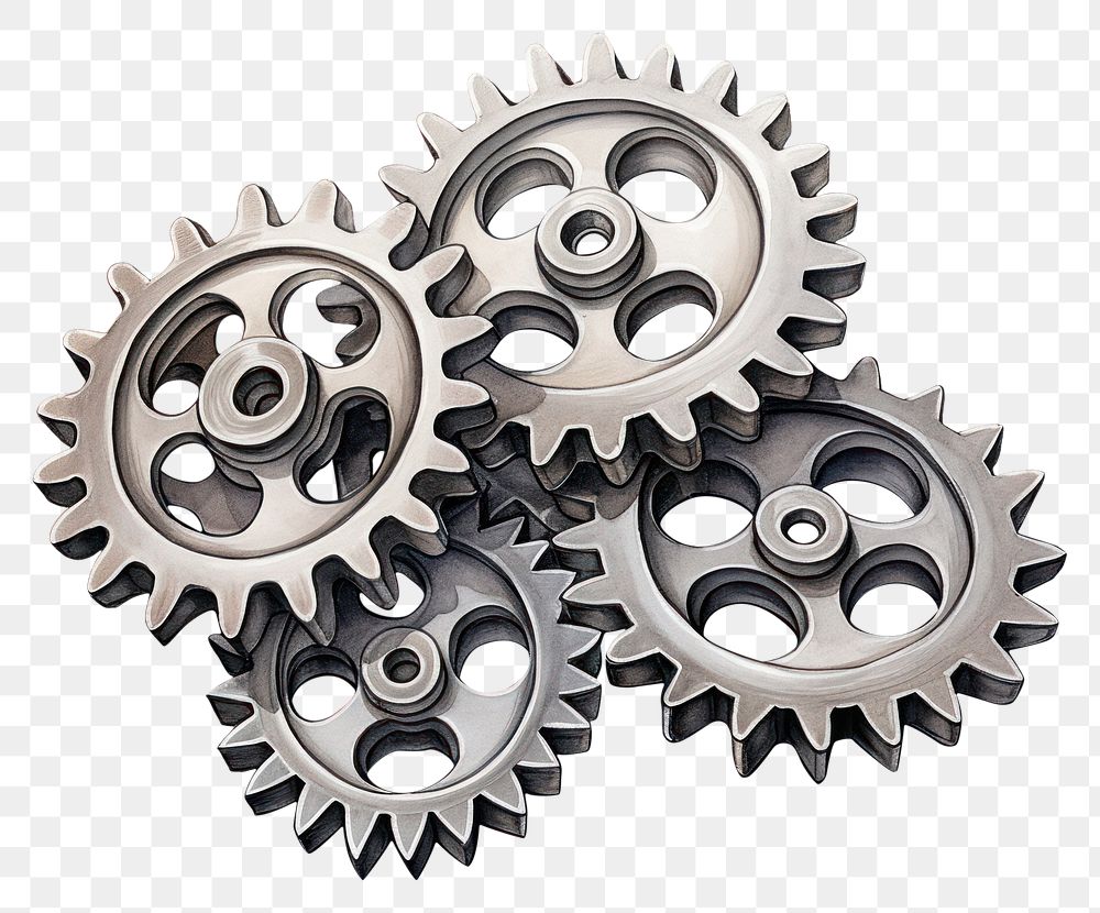 PNG 3 metal gears wheel white background clockworks. AI generated Image by rawpixel.