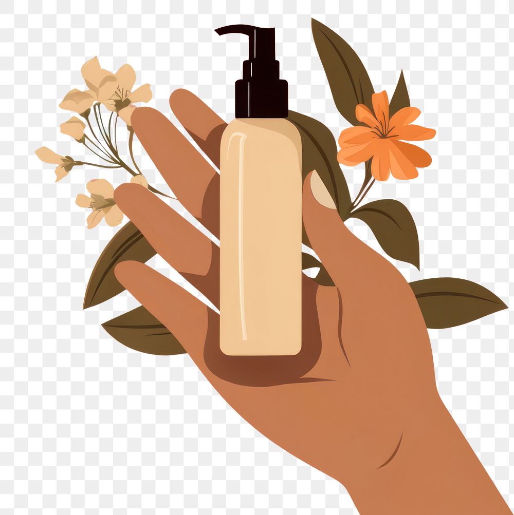 PNG Hand holding cosmetic cosmetics bottle container. AI generated Image by rawpixel.