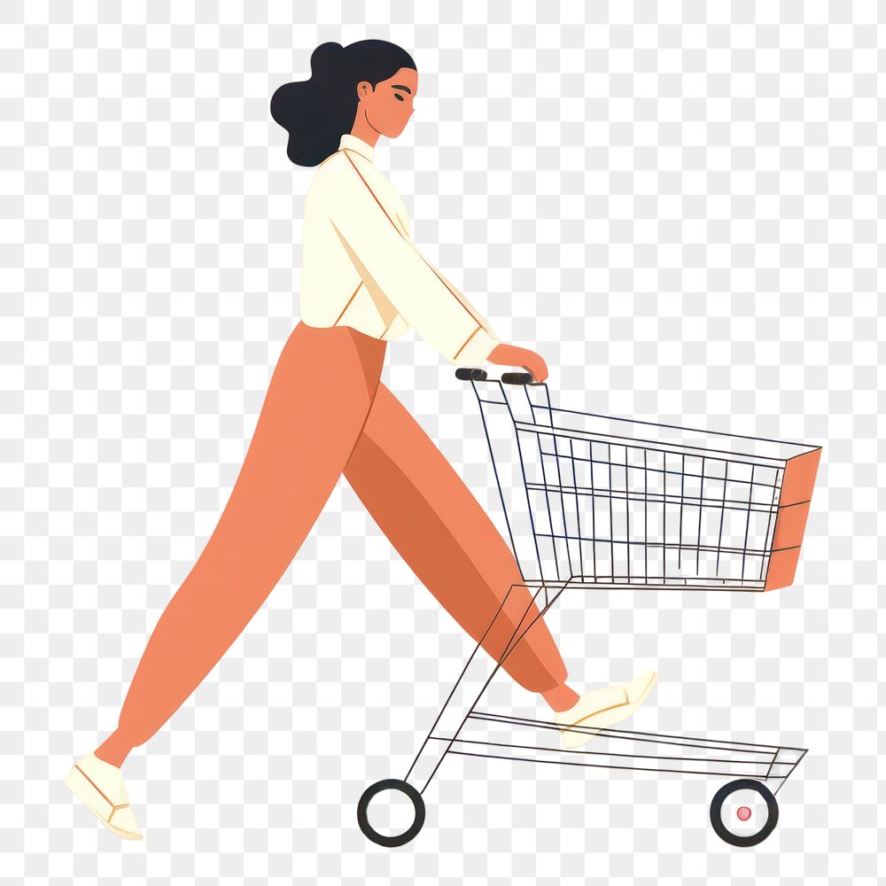 PNG Woman pushing shopping cart consumerism supermarket groceries. AI generated Image by rawpixel.
