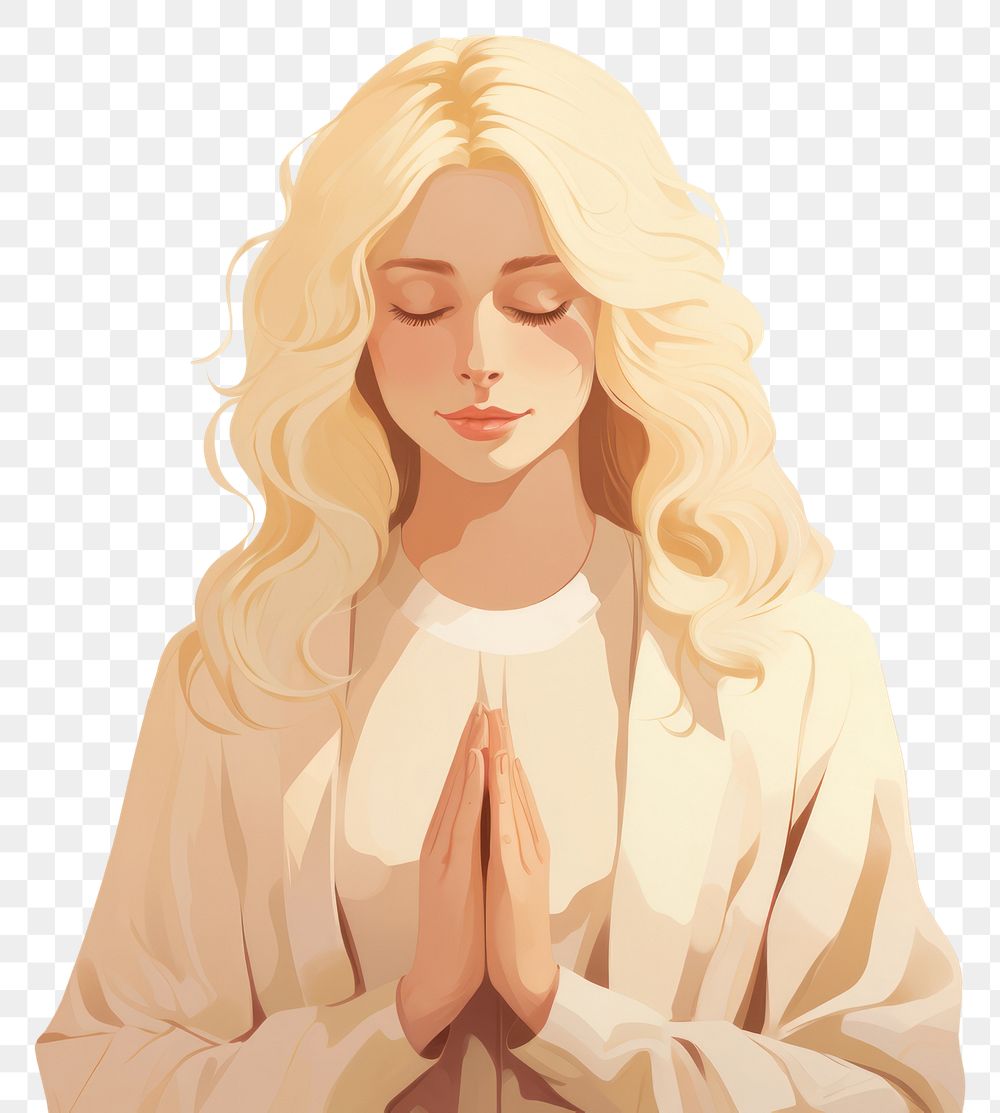 PNG Woman praying blonde adult hair. AI generated Image by rawpixel.