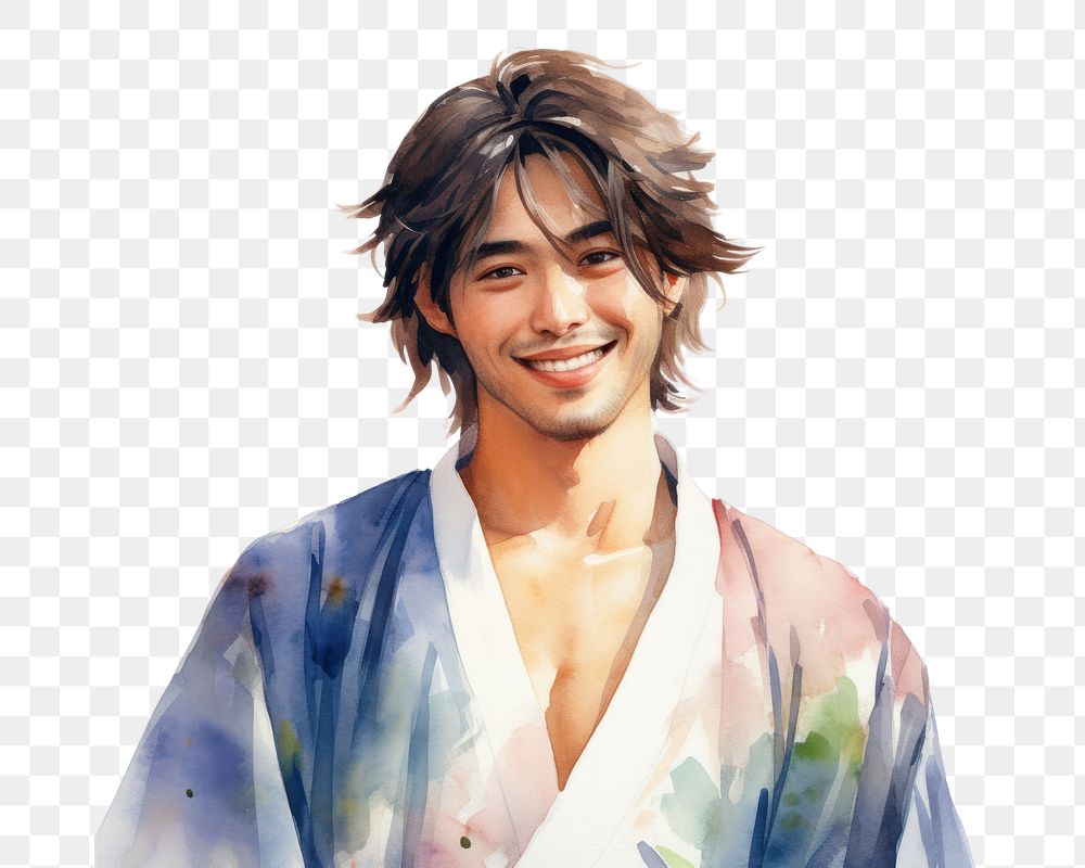 PNG Japanese male wearing yukata portrait smiling adult. AI generated Image by rawpixel.