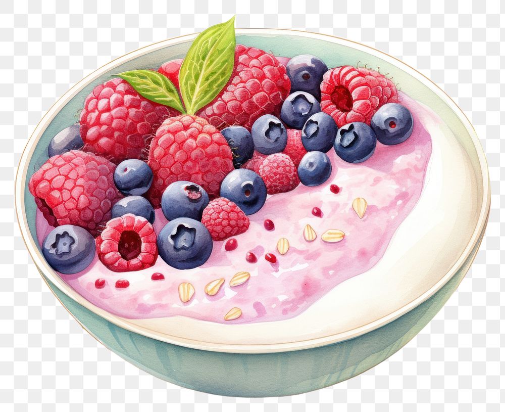PNG Smoothie bowl raspberry blueberry dessert. AI generated Image by rawpixel.