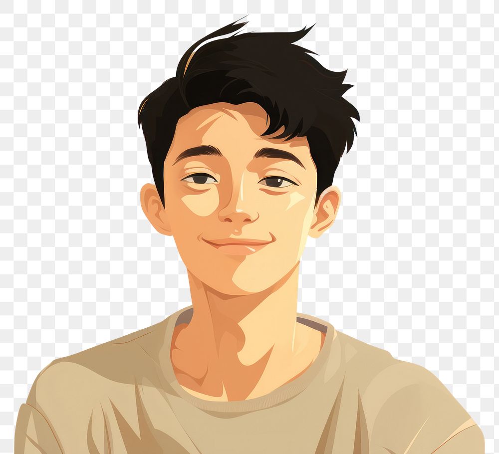 PNG Teenager boy portrait smiling drawing. AI generated Image by rawpixel.