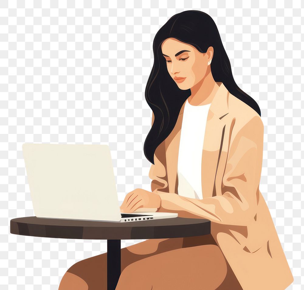 PNG Working woman furniture computer sitting. AI generated Image by rawpixel.