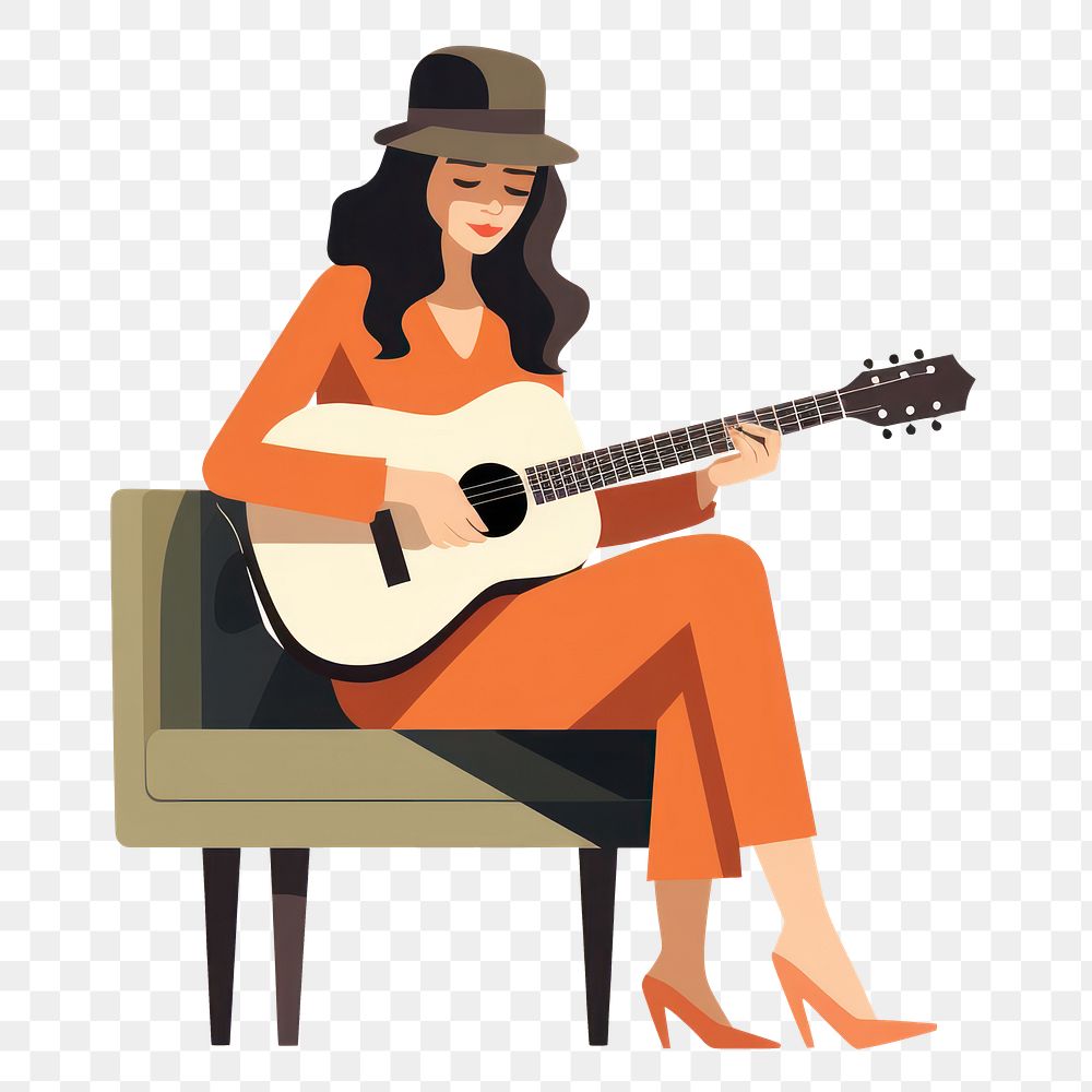 PNG Woman playing guitar musician sitting chair. AI generated Image by rawpixel.