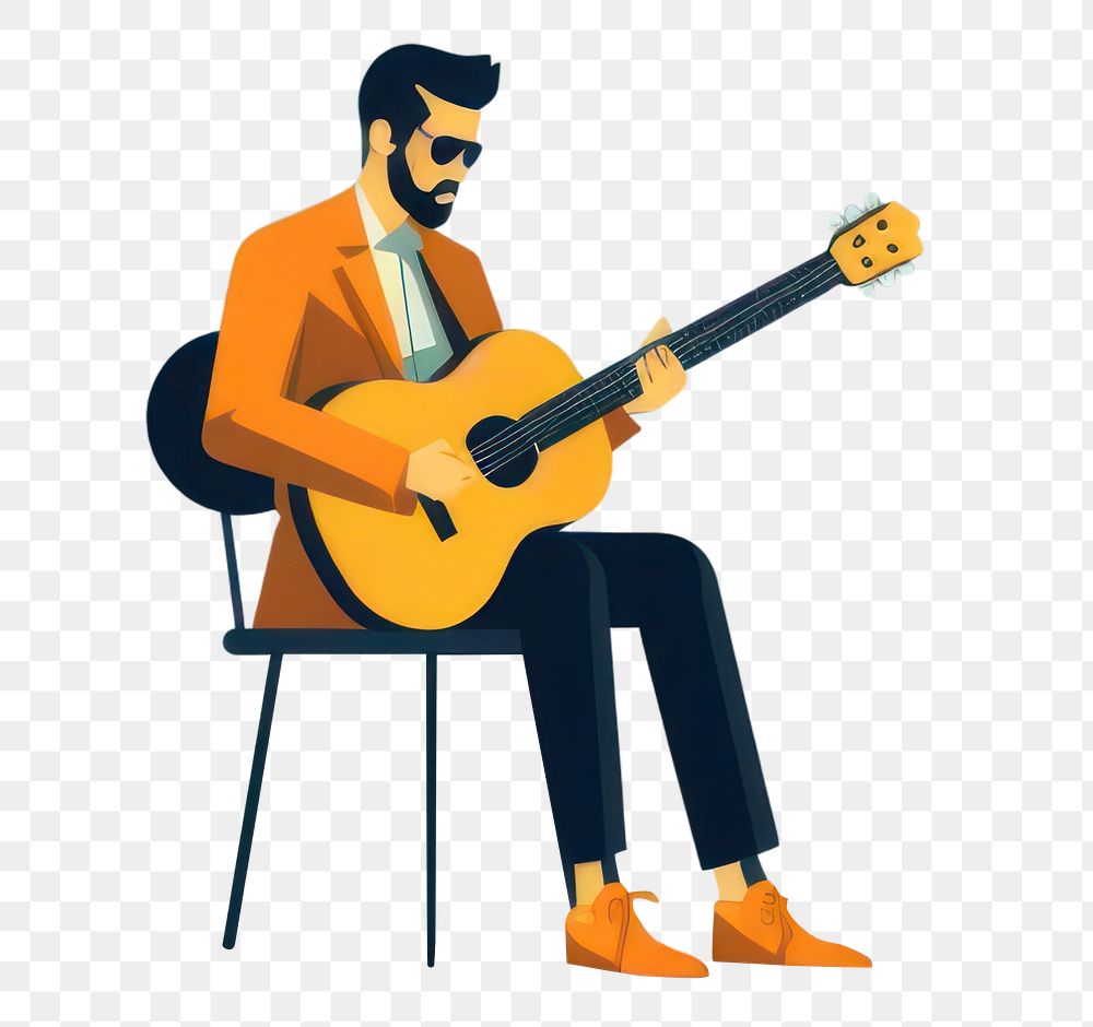 PNG Man playing guitar musician sitting cartoon. AI generated Image by rawpixel.