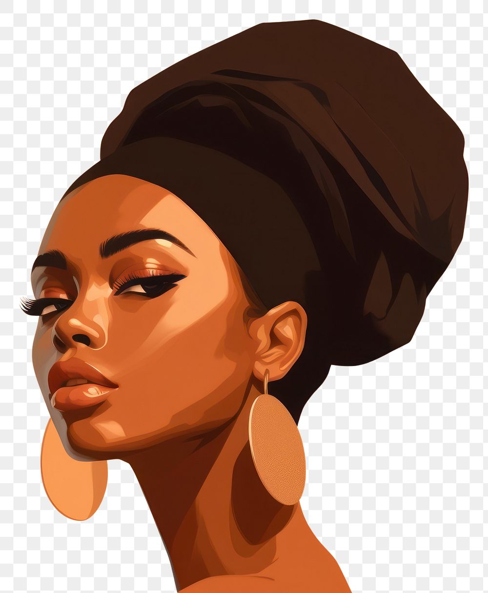 PNG African american woman portrait earring drawing. 