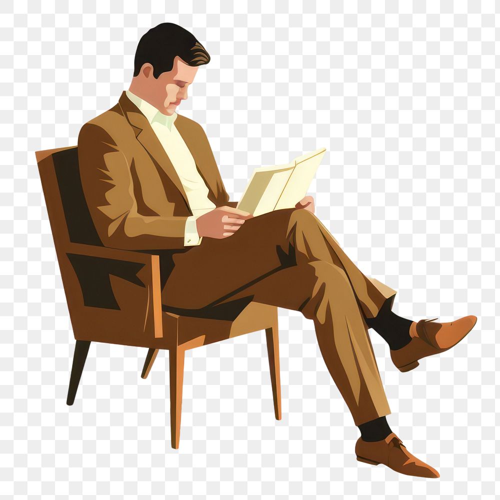 PNG Man reading book publication furniture sitting. AI generated Image by rawpixel.