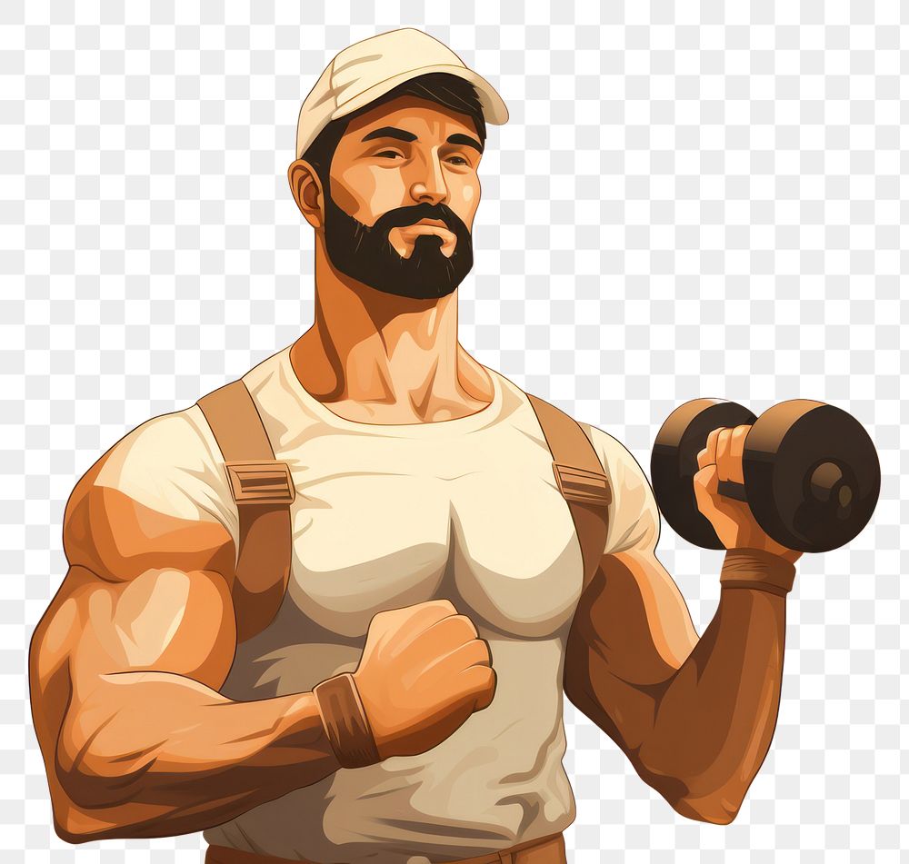 PNG  Muscle man holding dumbell sports adult gym. AI generated Image by rawpixel.