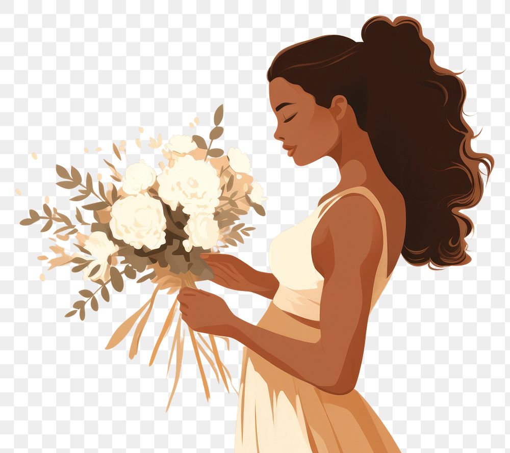 PNG Woman holding a bouquet flower adult plant. AI generated Image by rawpixel.