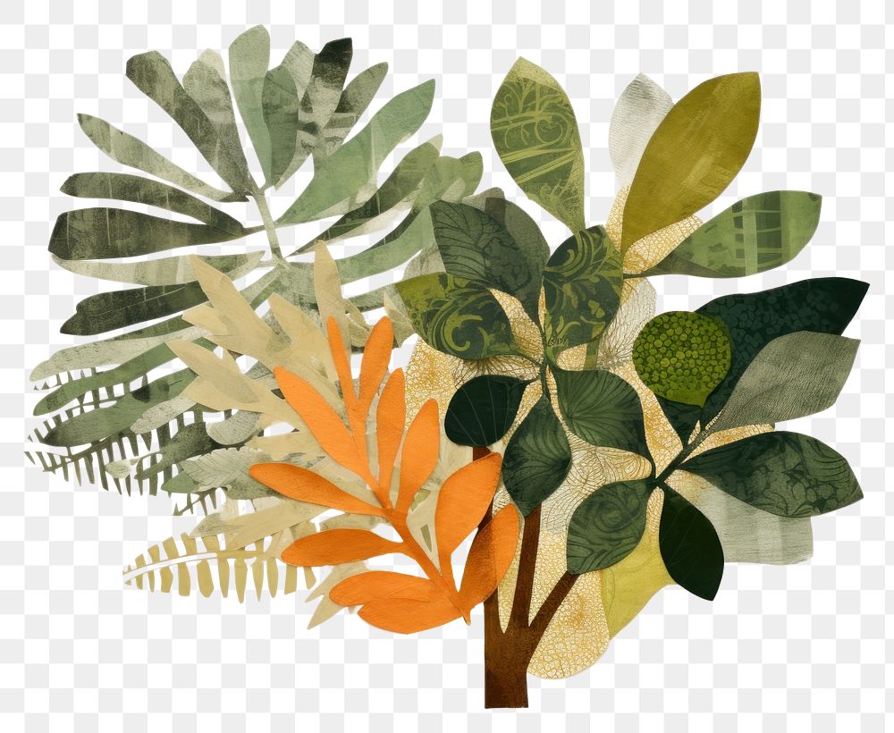 PNG Painting plant leaf collage. AI generated Image by rawpixel.