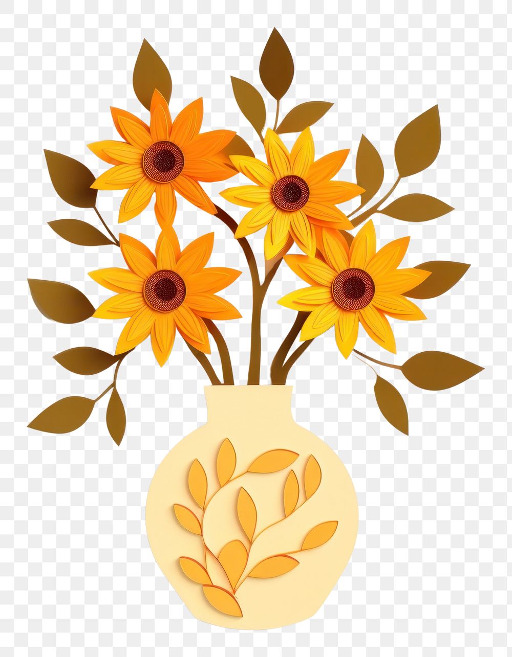 PNG Sunflower vase craft plant. AI generated Image by rawpixel.
