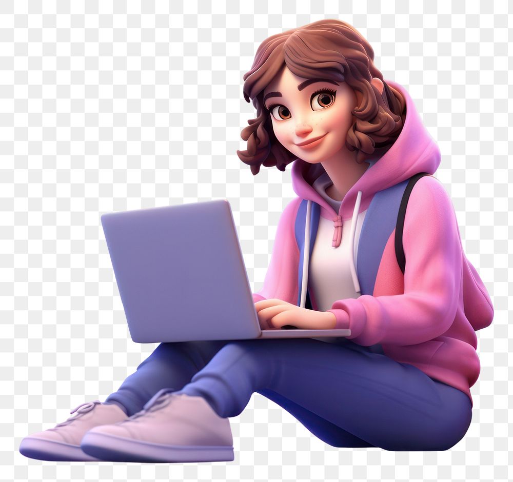 PNG Programmer cartoon computer sitting. AI generated Image by rawpixel.