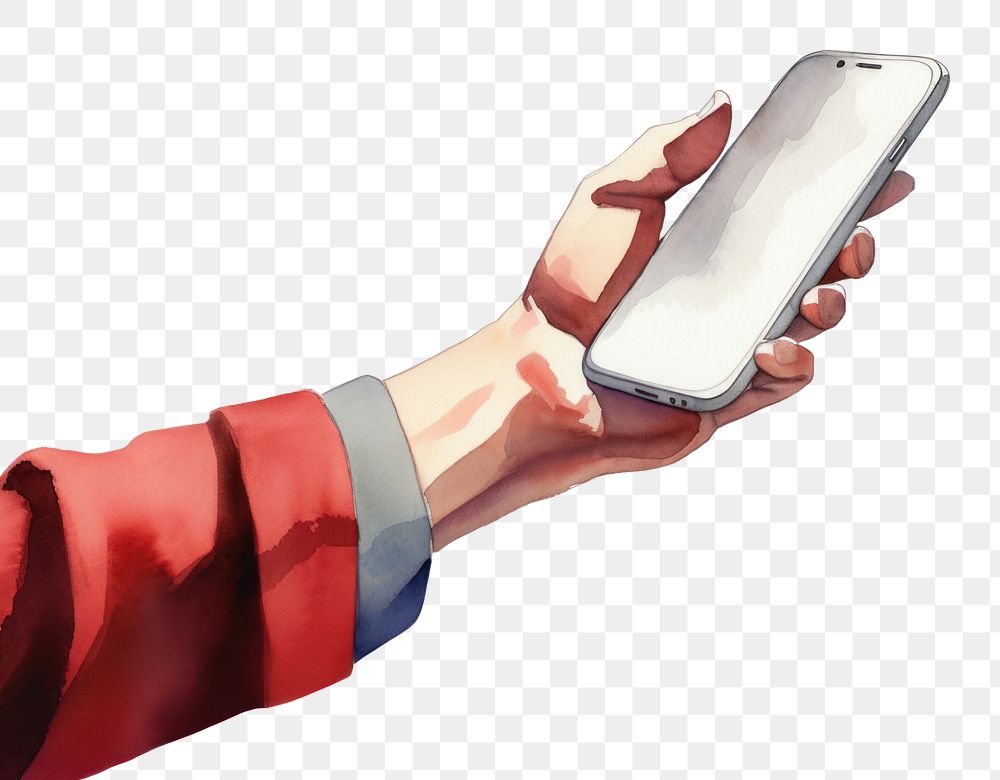 PNG Hand holding phone white background portability electronics. 