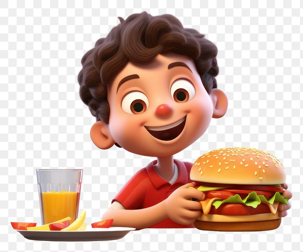PNG Cartoon eating burger food. AI generated Image by rawpixel.