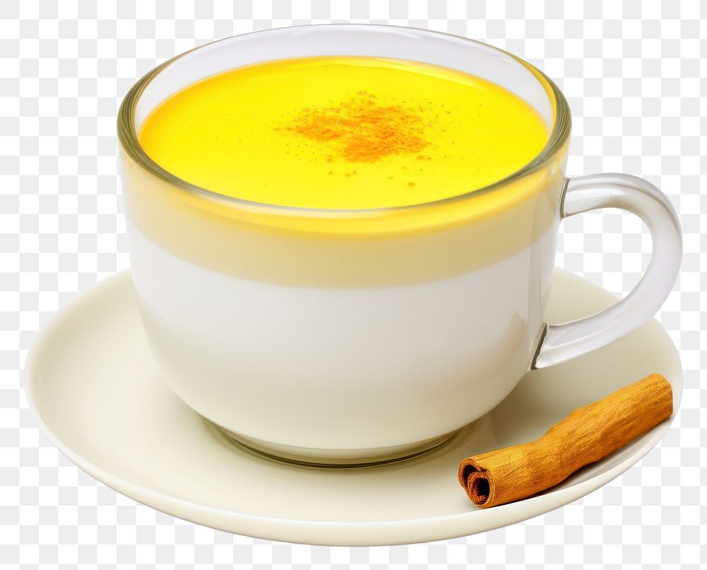 PNG Turmeric milk coffee saucer drink. AI generated Image by rawpixel.